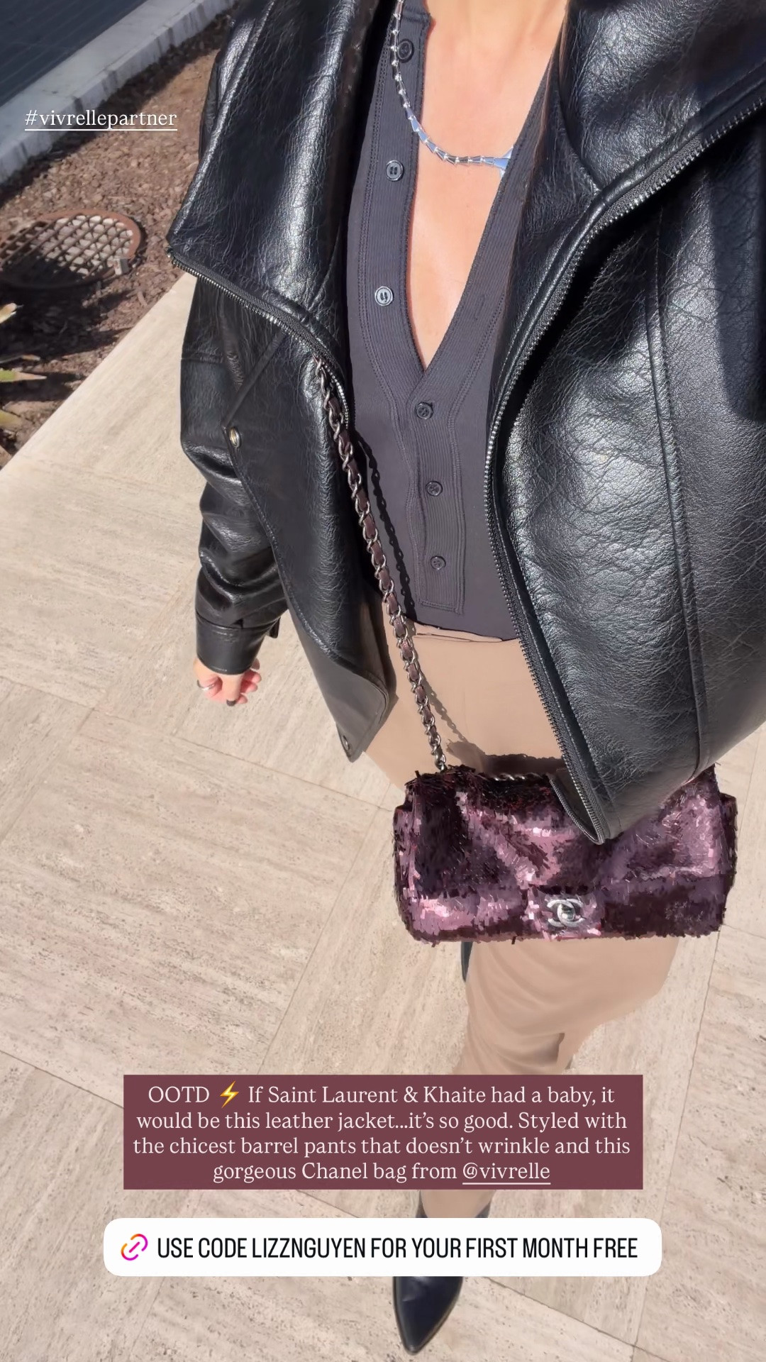 OOTD ⚡️ If Saint Laurent & Khaite had a baby, it would be this leather jacket…..it’s so good. Styled with the chicest barrel pants that doesn’t wrinkle and this gorgeous Chanel bag from @vivrelle that I rented. 

Use code LIZZNGUYEN to get your first month membership FREE. 

Spring outfit, spring ootd, ootd, designer bag, summer fashion, ootd, The Stylizt

#LTKdayinmylife #LTKootd #LTKSaleAlert