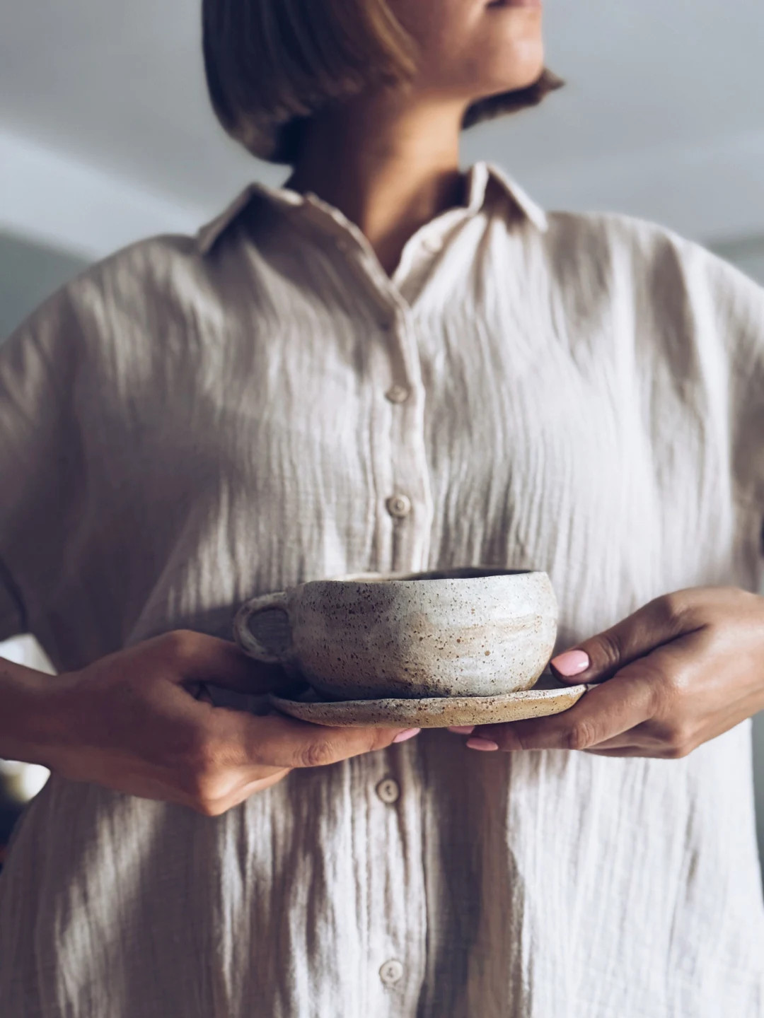 Pottery Cappuccino Cup Saucer Ceramic Fantasy Earthy Mug Rustic Minimalist Large Tea Mug Wabi Sab... | Etsy (US)