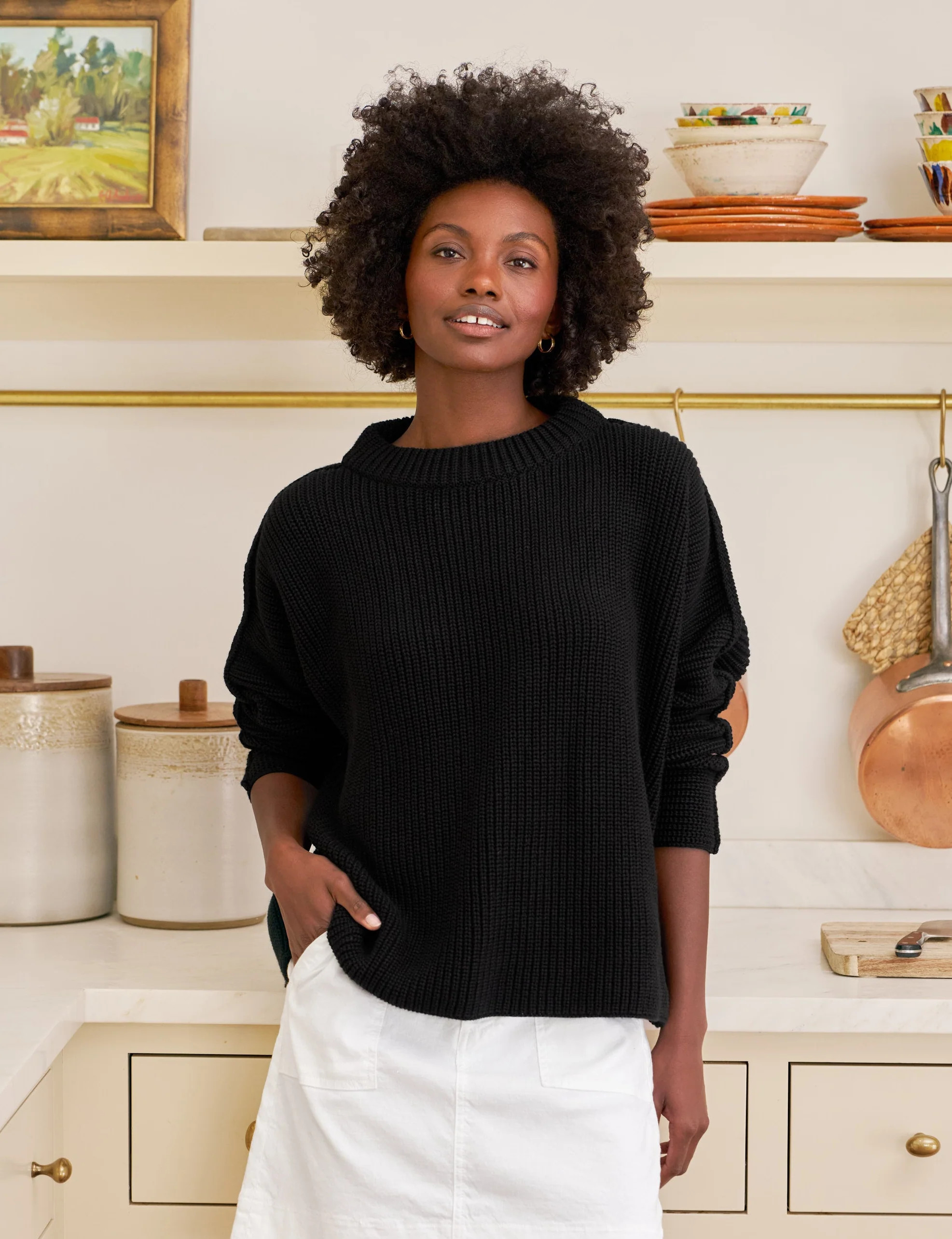 MONTECITO SWEATER Black, Pure Italian Cotton | Frank & Eileen
