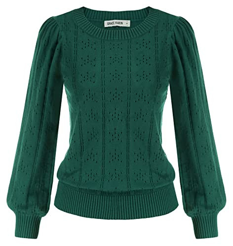 Womens Green Hollow Out Long Sleeve Pullover Sweaters Jumper Top 2025 2XL | Amazon (US)