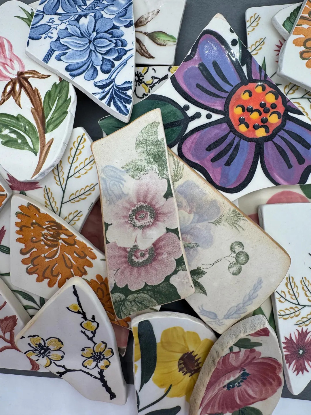 Floral Pottery Shards 3"-5": Vintage China Pieces for Jewelry Making, Crafting, and Mosaics - Ets... | Etsy (US)