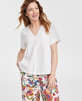 JM Collection Women's Linen-Blend V-Neck Top, Exclusively at Macy's - Macy's | Macy's