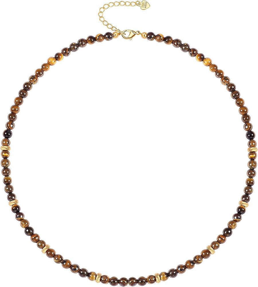 SOFYBJA Tiger Eye Beaded Necklace Green Malachite Beads Choker Necklace Gold Star Zircon Pendant ... | Amazon (US)