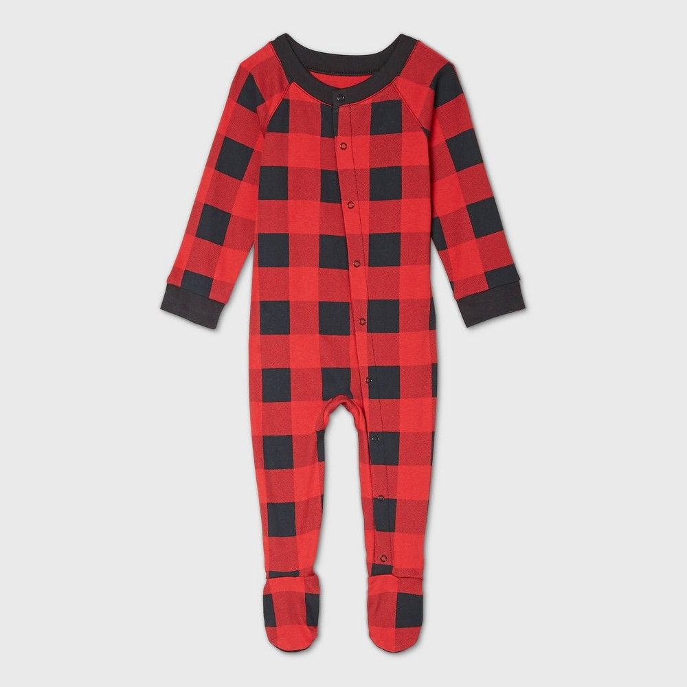 Baby Holiday Buffalo Check Flannel Matching Family Footed Pajama - Wondershop Red 6-9M | Target