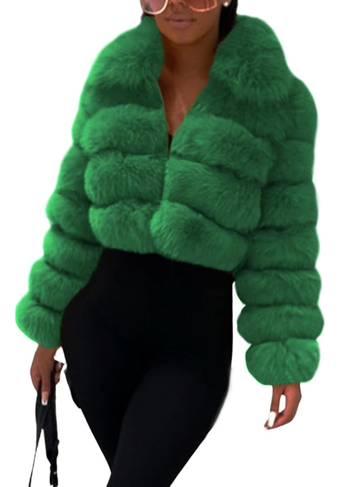loveimgs Women Fluffy Faux Fur Coat Cropped Jacket Puffer Jacket Zip Up Winter Warm Fuzzy Teddy J... | Amazon (US)