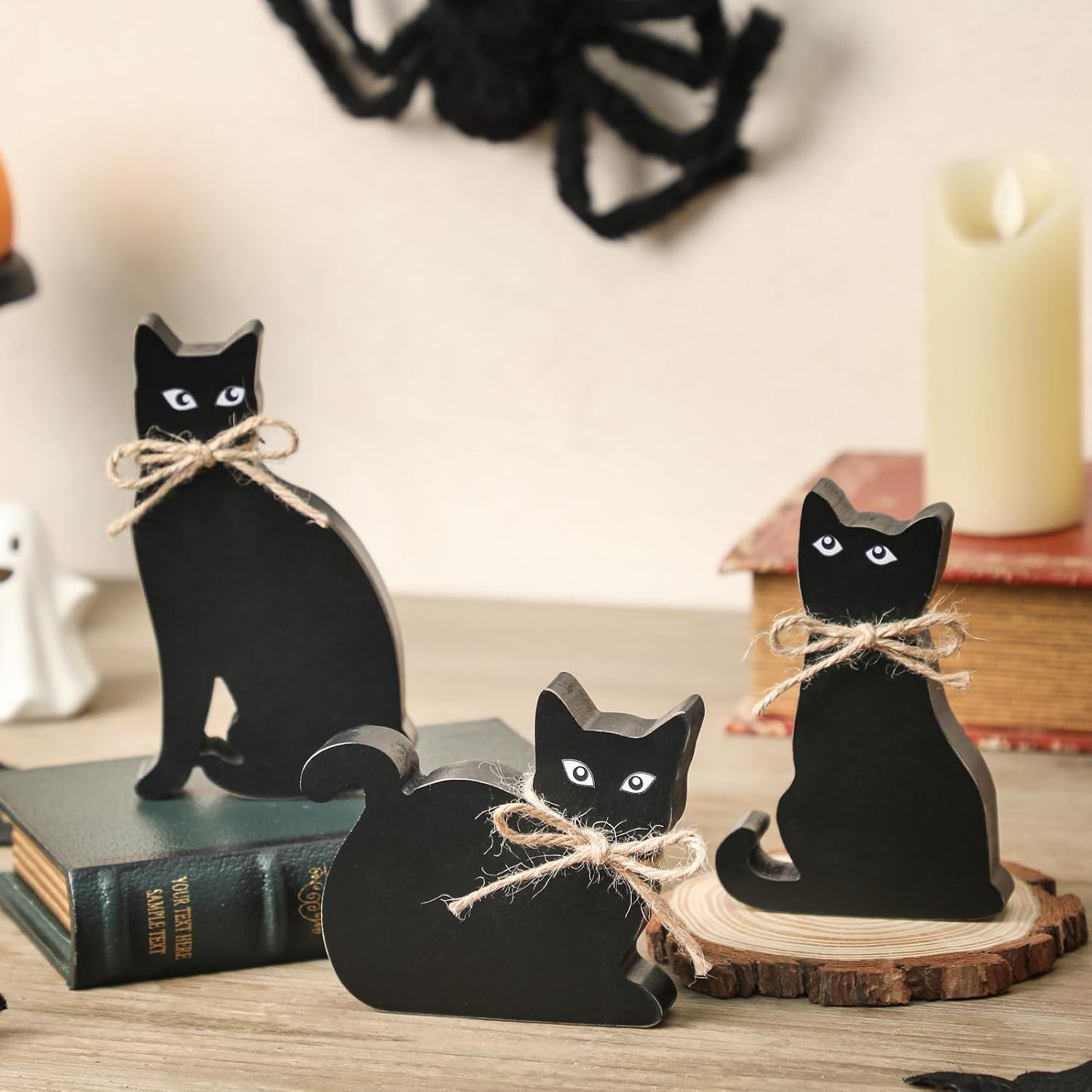 3 PCS Halloween Decorations Indoor, Black Cat Wooden Block Sign | Amazon (US)