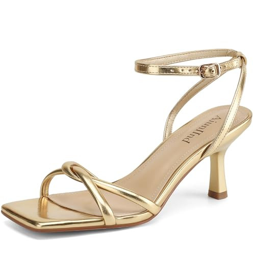 AIUNIIND Kitten Heels for Women, Square Open Toe Heeled Sandals, Strappy Ankle Strap Shoes for Dr... | Amazon (US)