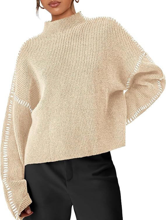 PRETTYGARDEN Women's Chunky Knit Sweaters 2026 Fall Long Sleeve Mock Neck Oversized Pullover Tops... | Amazon (US)