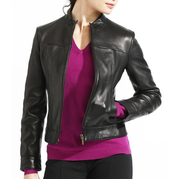 Women's Black Lambskin Leather Scuba Jacket | Bed Bath & Beyond