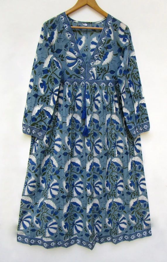 Bell Floral Look Printed Cotton Summer Maxi Dress  Deep V | Etsy | Etsy (US)