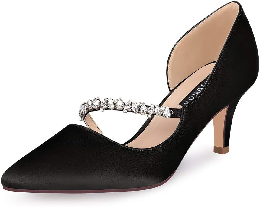 ERIJUNOR Women Mid Kitten Heels Closed Pointy Toe D’Orsay Pumps Wedding Party Shoes | Amazon (US)