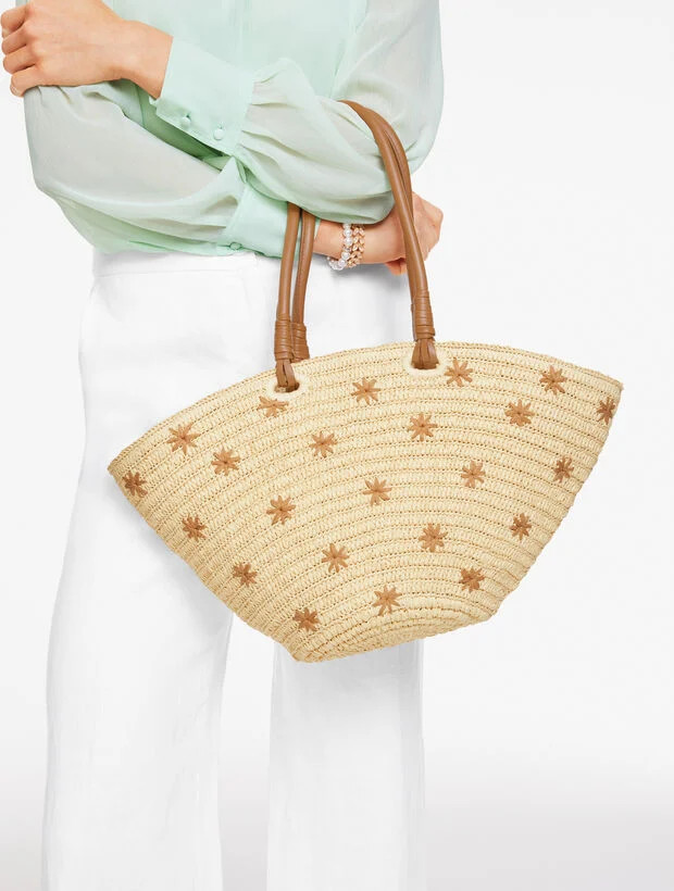 Embroidered Flare Straw Tote | Talbots