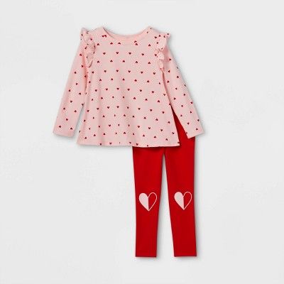 Toddler Girls' Heart Ruffle Long Sleeve Top & Leggings Set - Cat & Jack™ Pink | Target