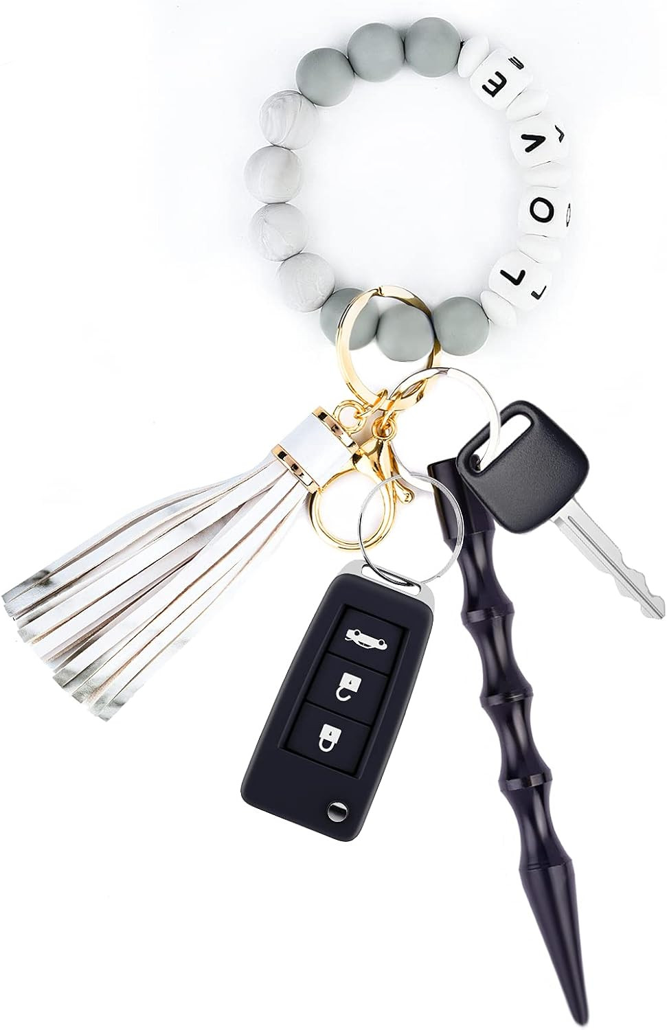 Silicone Beaded Bracelet Keychain, Elastic Silicone Beads Wristlet Key Ring | Amazon (US)