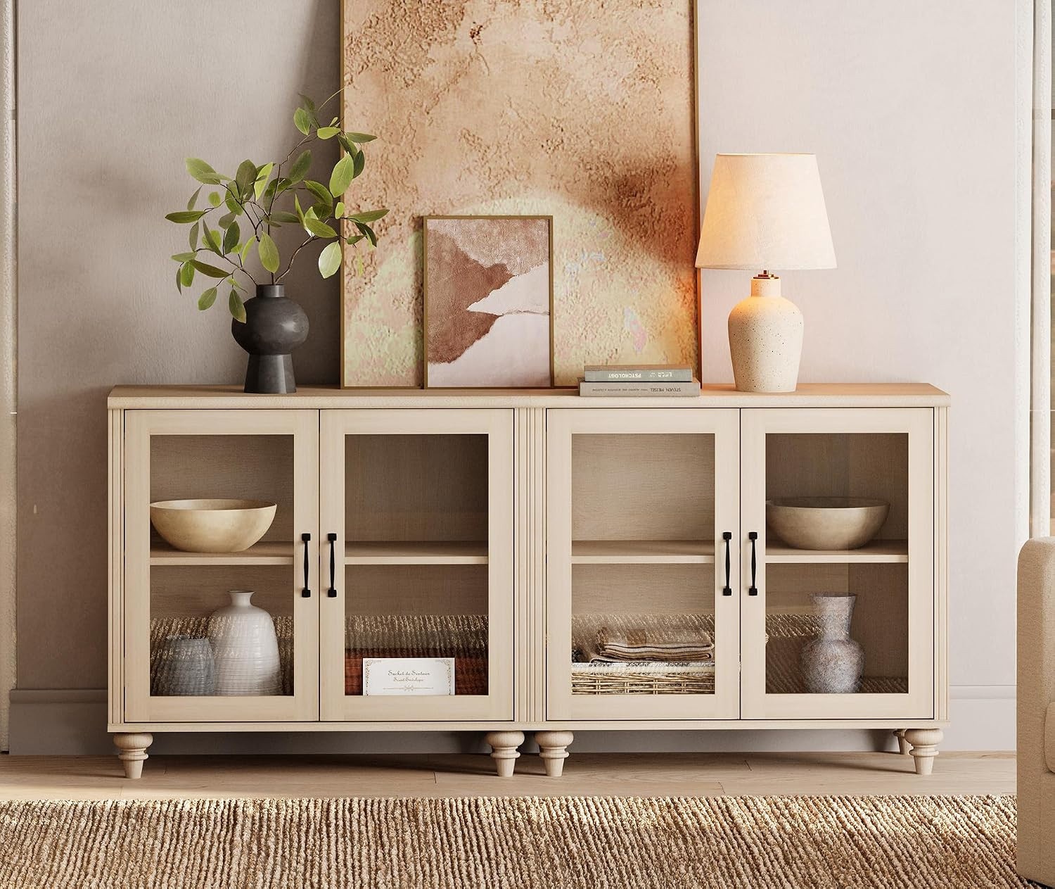 WAMPAT Storage Cabinets with Glass Doors, 2-in-1 Wood Sideboards Extra Wide Buffet Storage Cabine... | Amazon (US)