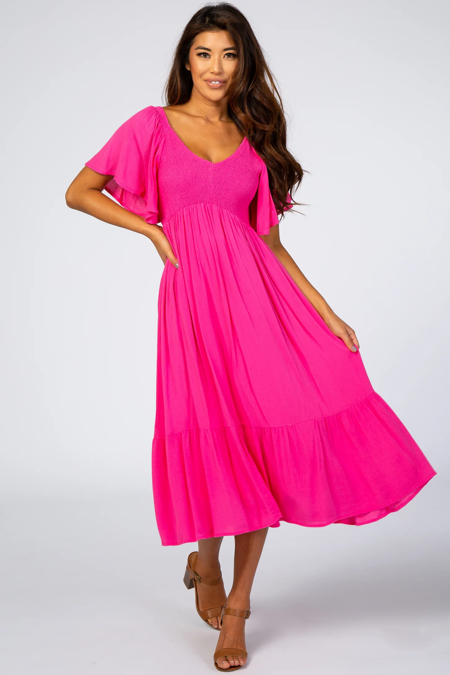 Fuchsia Smocked Ruffle Dress | PinkBlush Maternity