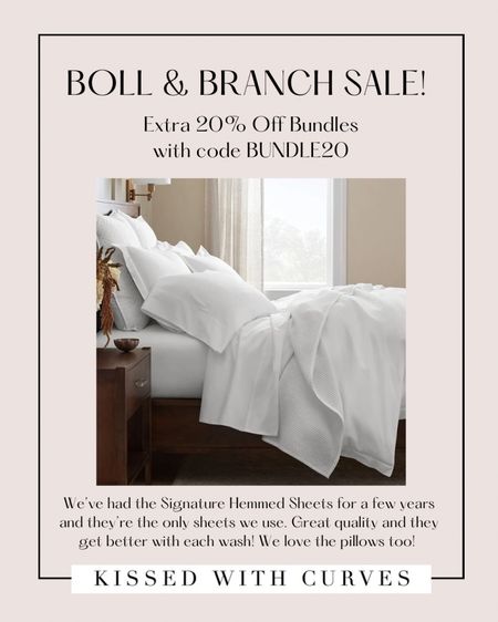 Boll & Branch Sale! Extra 20% off Bundles with code BUNDLE20. We’ve had these sheets for several years and they’re the only sheets we use. Great quality and they get better with each wash! We also have the pillows (in medium) and love them too! If you’re looking for new sheets or a nice gift for someone special, these are wonderful! Order while they’re on sale!

Home, Luxury bed sheets, bed linens, down pillow inserts, home decor, white bed sheets, waffle blanket, throw blankets, plush bath towels, spa bath towels, pillow inserts, pillows, wedding gift idea, bridal shower gift idea, bridal registry, gifts for the home

#LTKGiftGuide #LTKHome #LTKSaleAlert