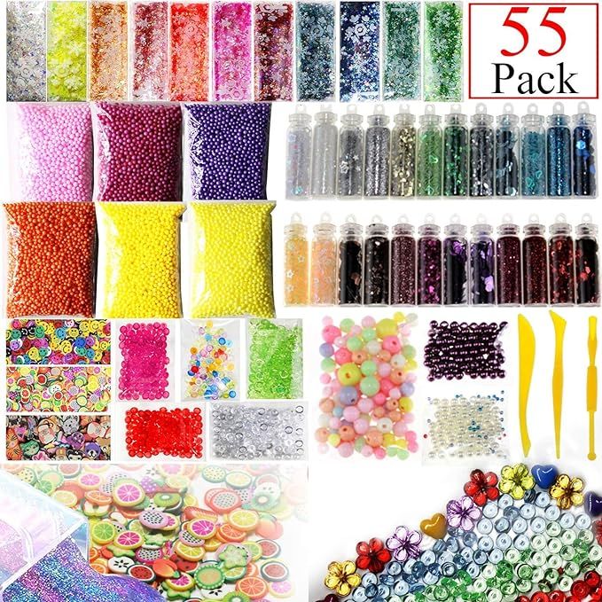 Slime Supplies Kit, 55 Pack Slime Beads Charms, Include Fishbowl beads, Foam Balls, Glitter Jars,... | Amazon (US)