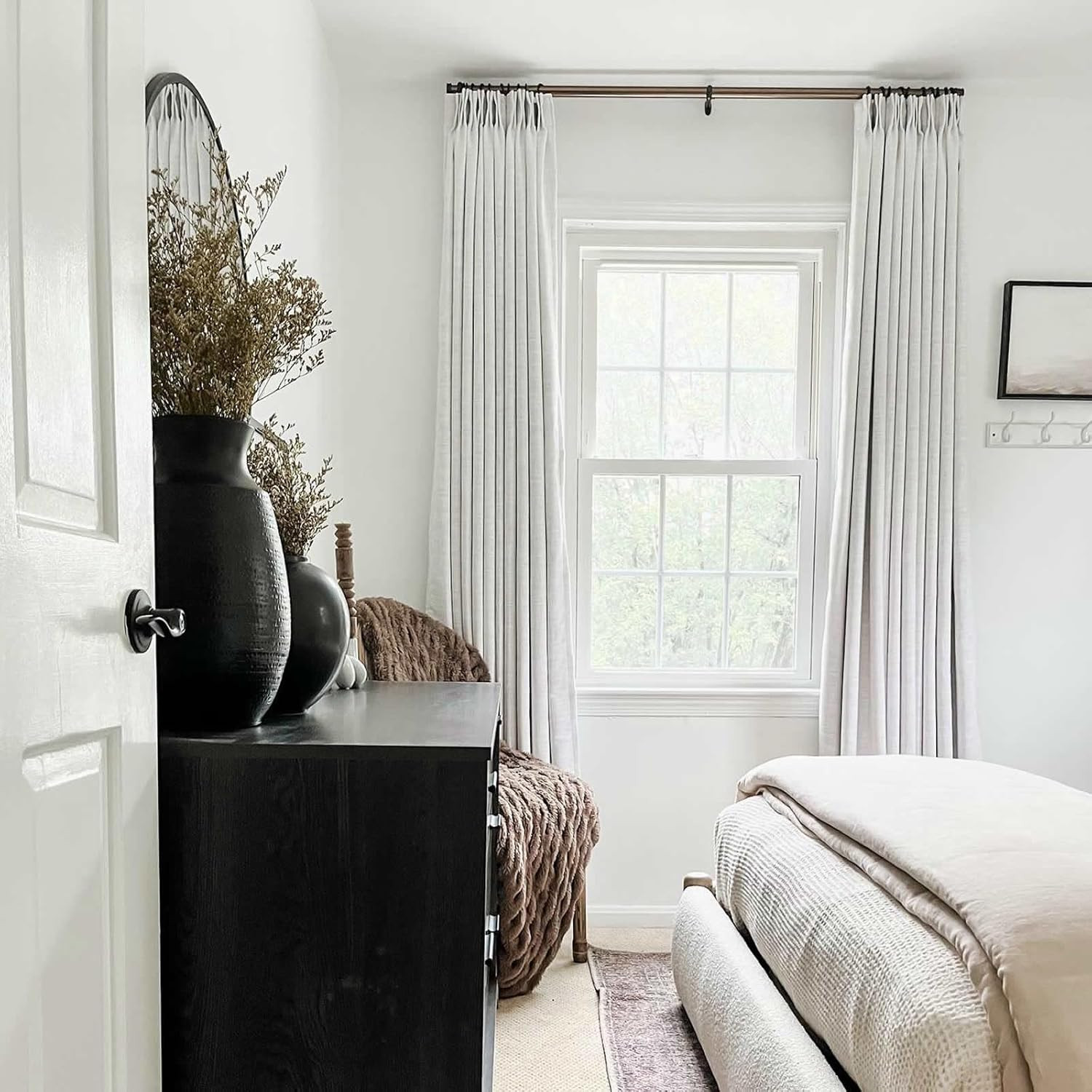 TWOPAGES 52 W x 84 L inch Pinch Pleat Darkening Drape Faux Linen Curtain with Blackout Lining Dra... | Amazon (US)