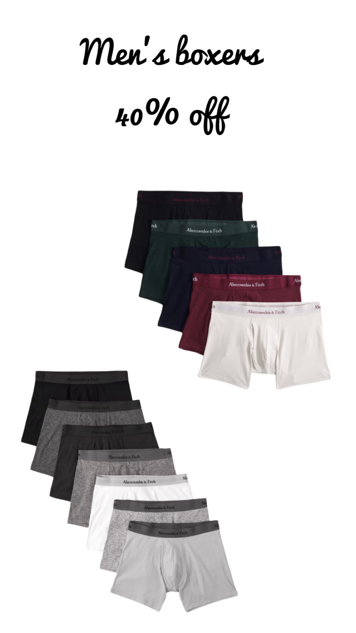 Men’s boxers 40% off! Sign up as a member and use code AFHELENA 

Men’s gifts, Abercrombie