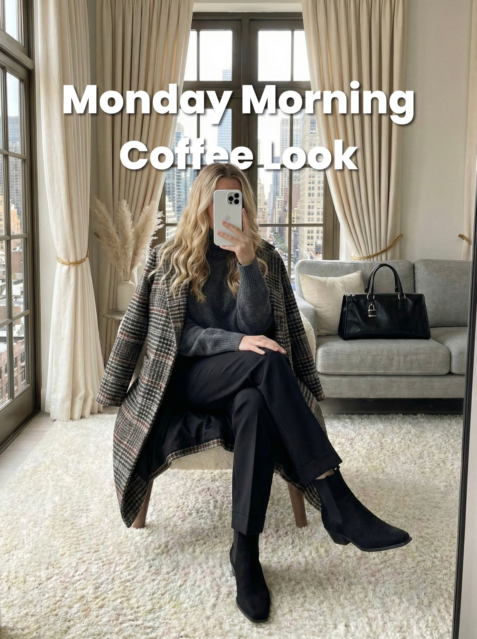 ✨ Cozy Monday Morning Coffee Look ☕️🖤
An elevated neutral moment for easing into the week — soft knits, tailored trousers, and a classic check coat for that effortless polished feel. Perfect for a slow morning, a coffee run, or heading into a busy Monday with a little extra warmth.

Style Notes:
• Charcoal knit for a refined, relaxed base
• Tailored black trousers for a clean, structured silhouette
• Check coat for a timeless winter texture
• Black leather bag + boots to keep everything sleek and cohesive
• Effortless everyday outfit for work, errands, or city mornings ✨

#LTKHoliday #LTKgrwm #LTKootd