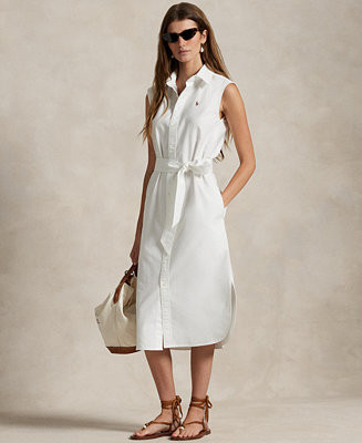 Women's Belted Oxford Sleeveless Shirtdress | Macy's