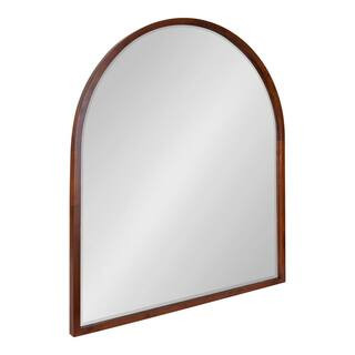 McLean 36 in. x 32 in. Classic Arch Framed Walnut Brown Wall Mirror | The Home Depot
