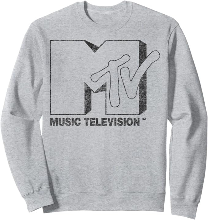 MTV Distressed Vintage Black and White Logo Sweatshirt Sweatshirt | Amazon (US)