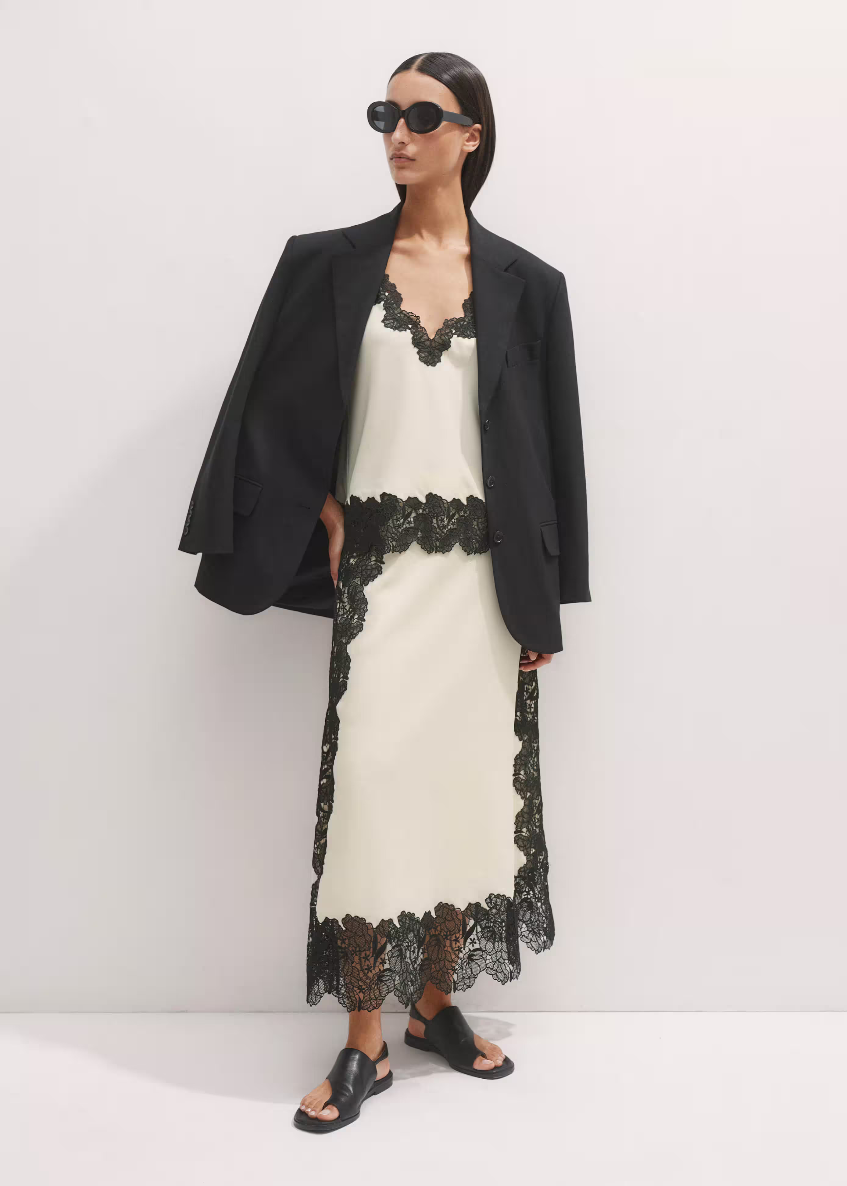 Women's Cream Floral Lace Trim Slip Skirt | ME+EM | ME+EM Global (Excluding US)