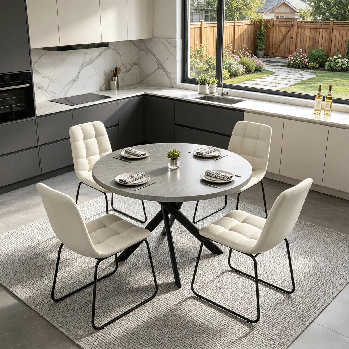 43.4 Inch Round Dining Table Set For 4, Mid Century Modern Small Coffee Set For Dining Room Kitch... | Wayfair North America