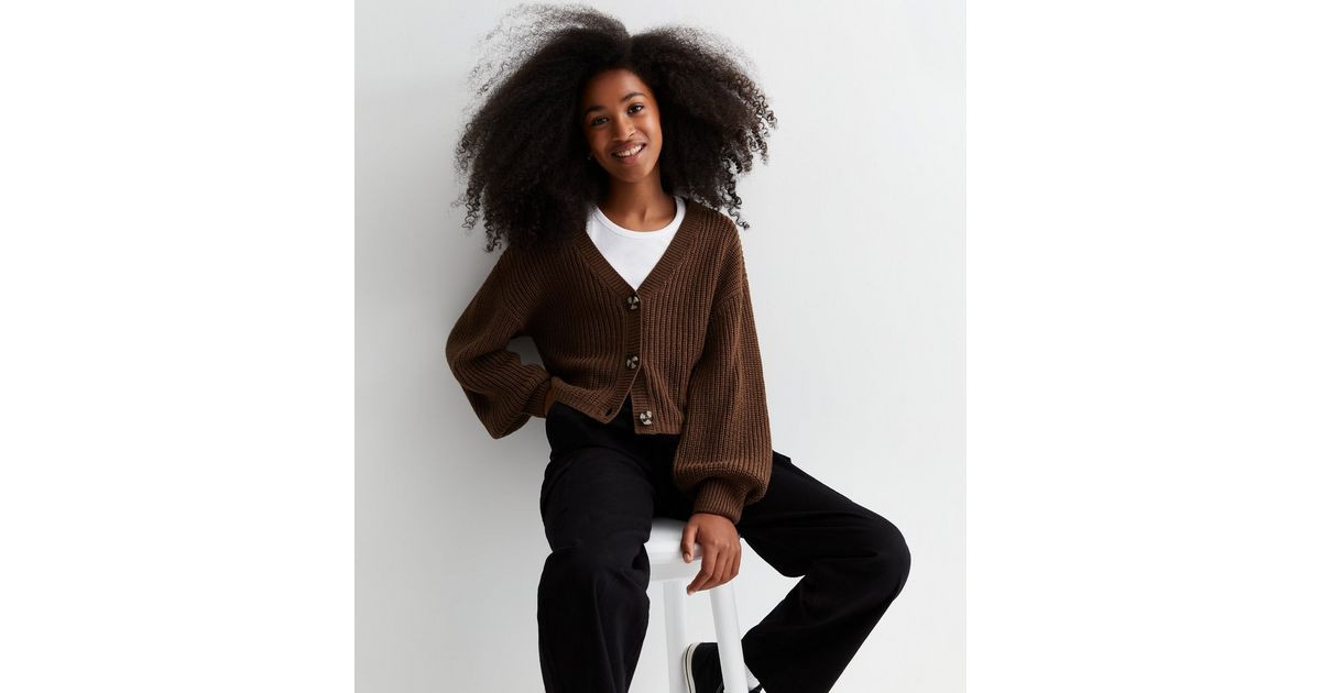 Girls Dark Brown Chunky Knit Cardigan  | New Look | New Look (UK)