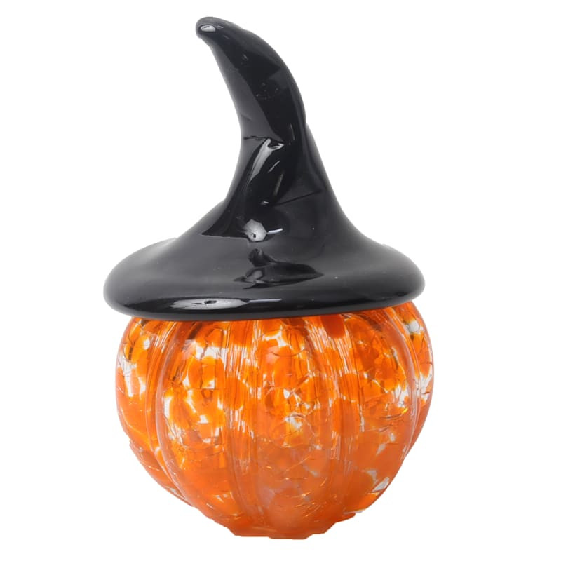 Orange Witch Hat Glass Halloween Pumpkin, 6.7" | At Home