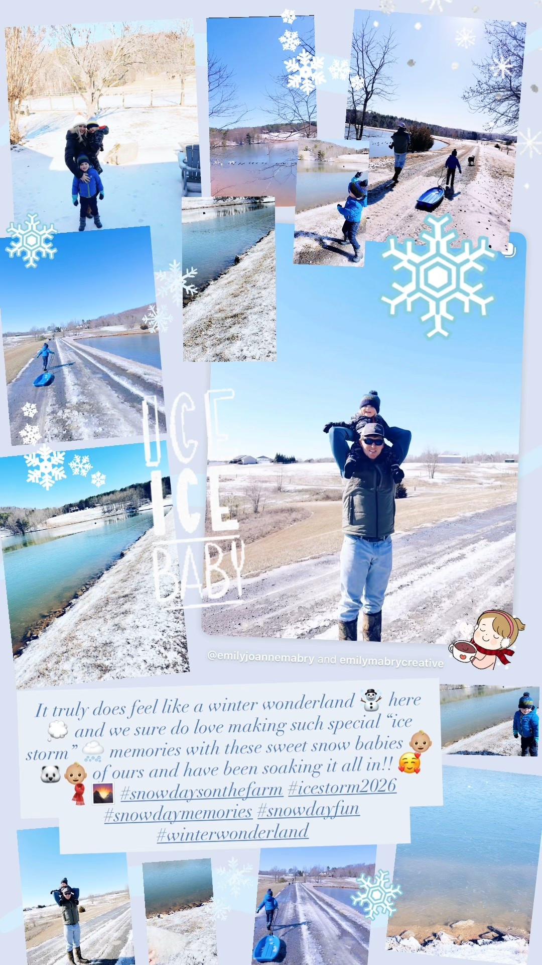 It truly does feel like a winter wonderland ☃️ here 💭 and we sure do love making such special “ice storm” 🌨️ memories with these sweet snow babies 👶🏼🐻‍❄️👶🏼 of ours and have been soaking it all in!! 🥰🧣🌄 #snowdaysonthefarm #icestorm2026 #snowdaymemories #snowdayfun #winterwonderland