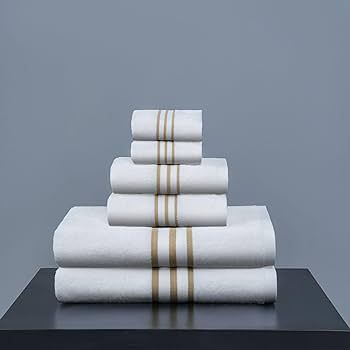 SALARD Large Set of 6–pcs Turkish Bath Towels -100% Luxury Cotton Extra Soft White with Brown S... | Amazon (US)