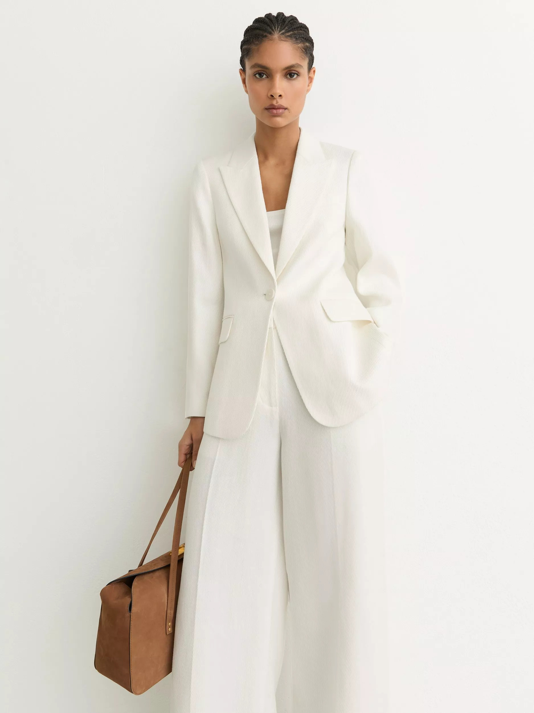 Reiss Petite Alyx Single-Breasted Linen Blend Blazer, White | John Lewis (UK)