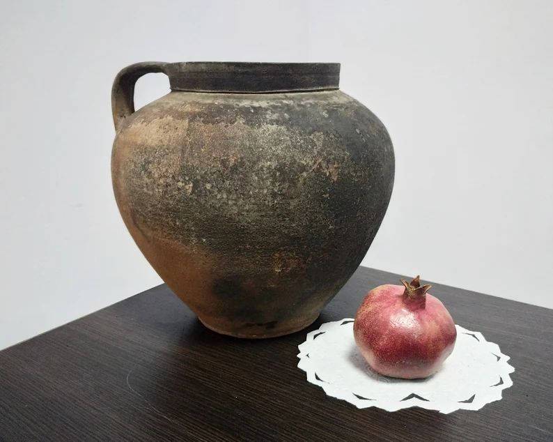 Large crock vase Vintage ceramic pot Clay pitcher Country pottery Farmhouse primitives Rustic hom... | Etsy (US)