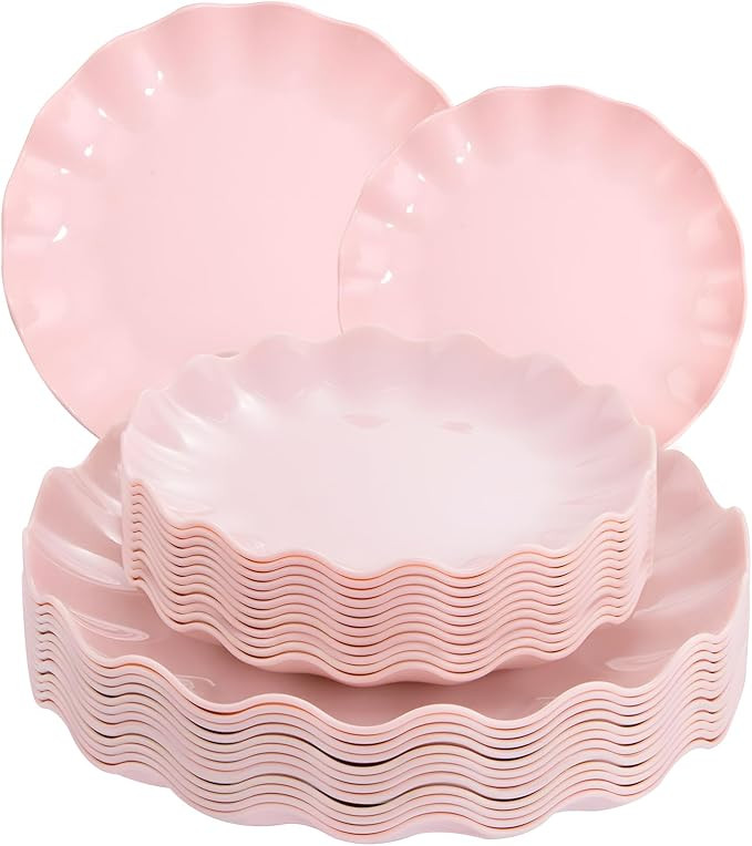 LIYH 24pcs Pink Plates Reusable,Plastic Plates Durable and Microwave Dishwasher Safe,Baby Shower ... | Amazon (US)
