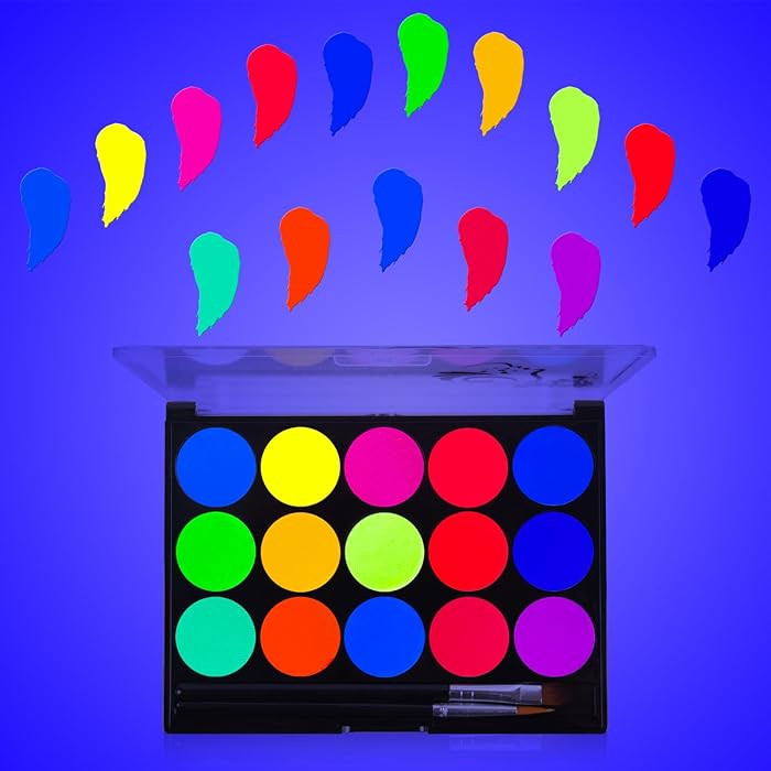 MEICOLY UV Blacklight Face Paint,15 Bright Colors Neon Fluorescent Body Painting Palette,Water Ac... | Amazon (US)