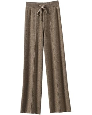 Women's Solid High Waist Knitted Wide Leg Pant Fall Winter Warm Drawstring Elastic Wide Leg Pants | Amazon (US)