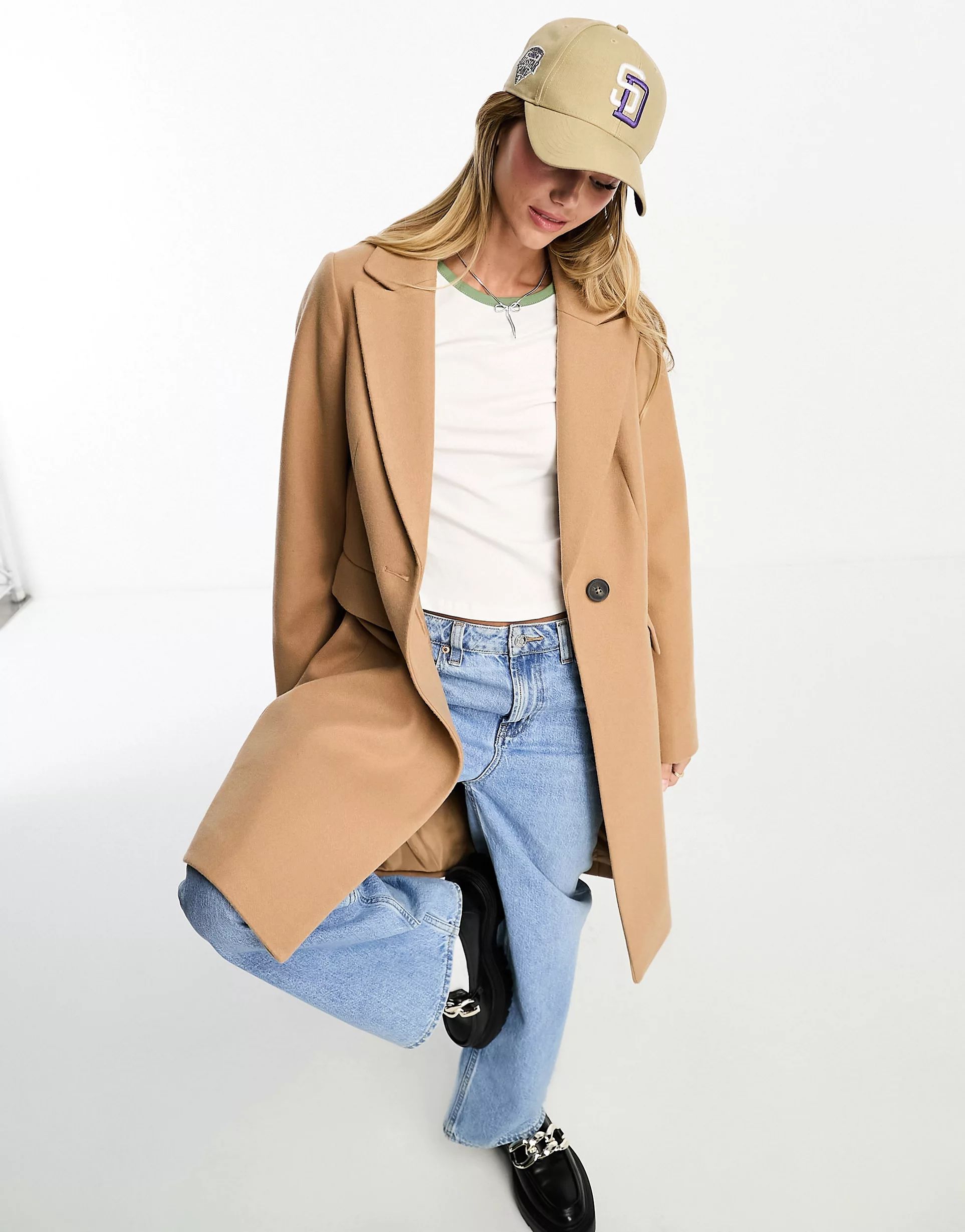 New Look formal lined button front coat in camel | ASOS (Global)