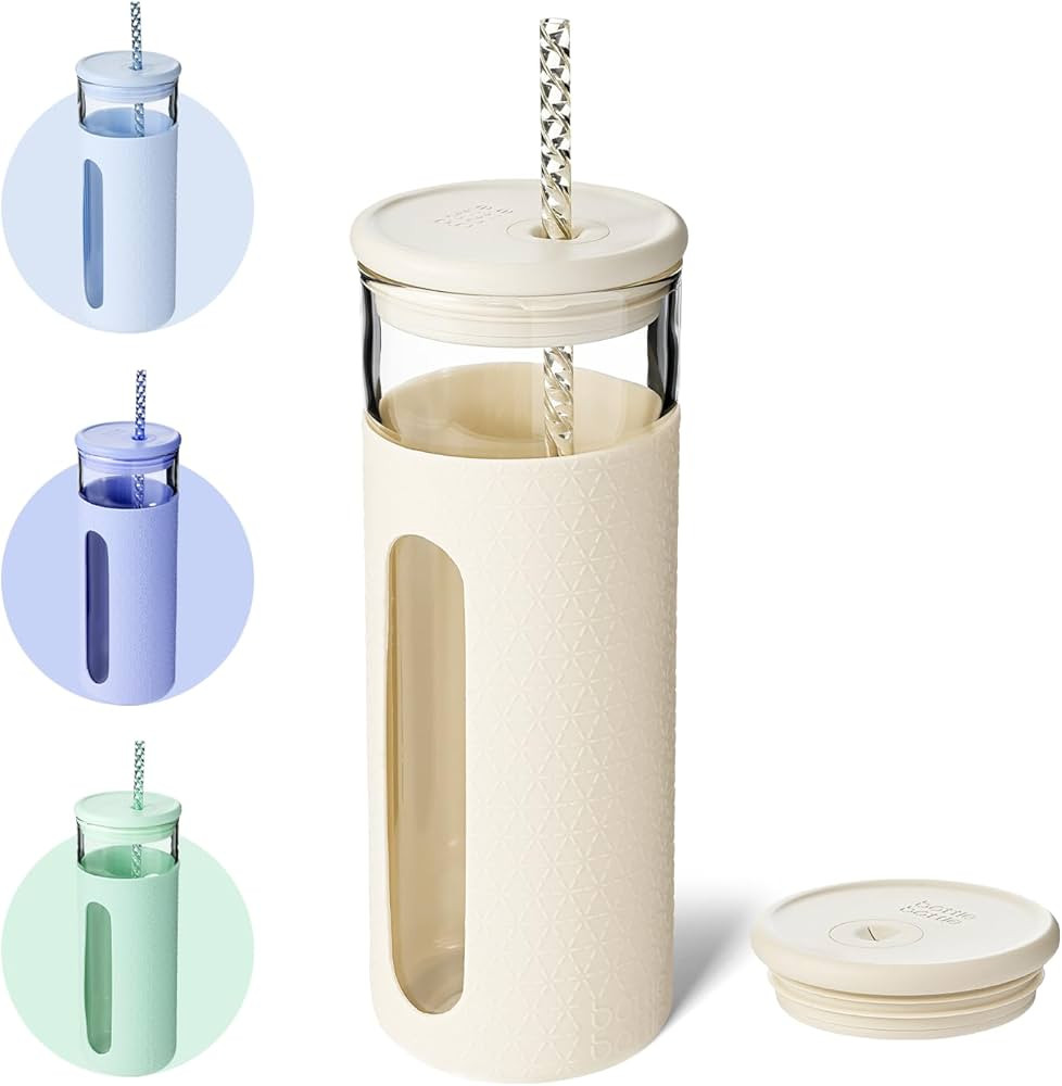 BOTTLE BOTTLE Glass Tumbler with Straw and Lid, 20 oz Glass Water Bottles, Reusable Iced Coffee t... | Amazon (US)