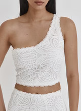 White Crochet One Shoulder Top- Mae | 4th & Reckless