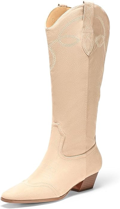 Coutgo Womens Cowboy Western Boots with Embroidered Square Toe Chunky Heel Mid Calf Boots Fall Wi... | Amazon (US)