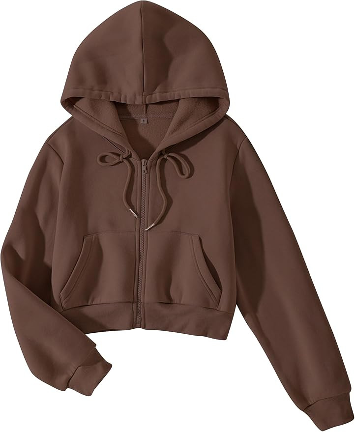 Cioatin Women Fleece Zip Up Crop Hoodies Sweatshirt Y2K Fall Trendy Long Sleeve Athletic Workout ... | Amazon (US)