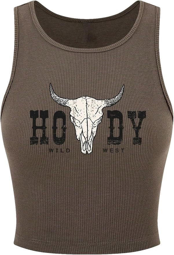 Floerns Women's Letter Print Sleeveless Rib Knit Round Neck Slim Fit Crop Tank Top | Amazon (US)