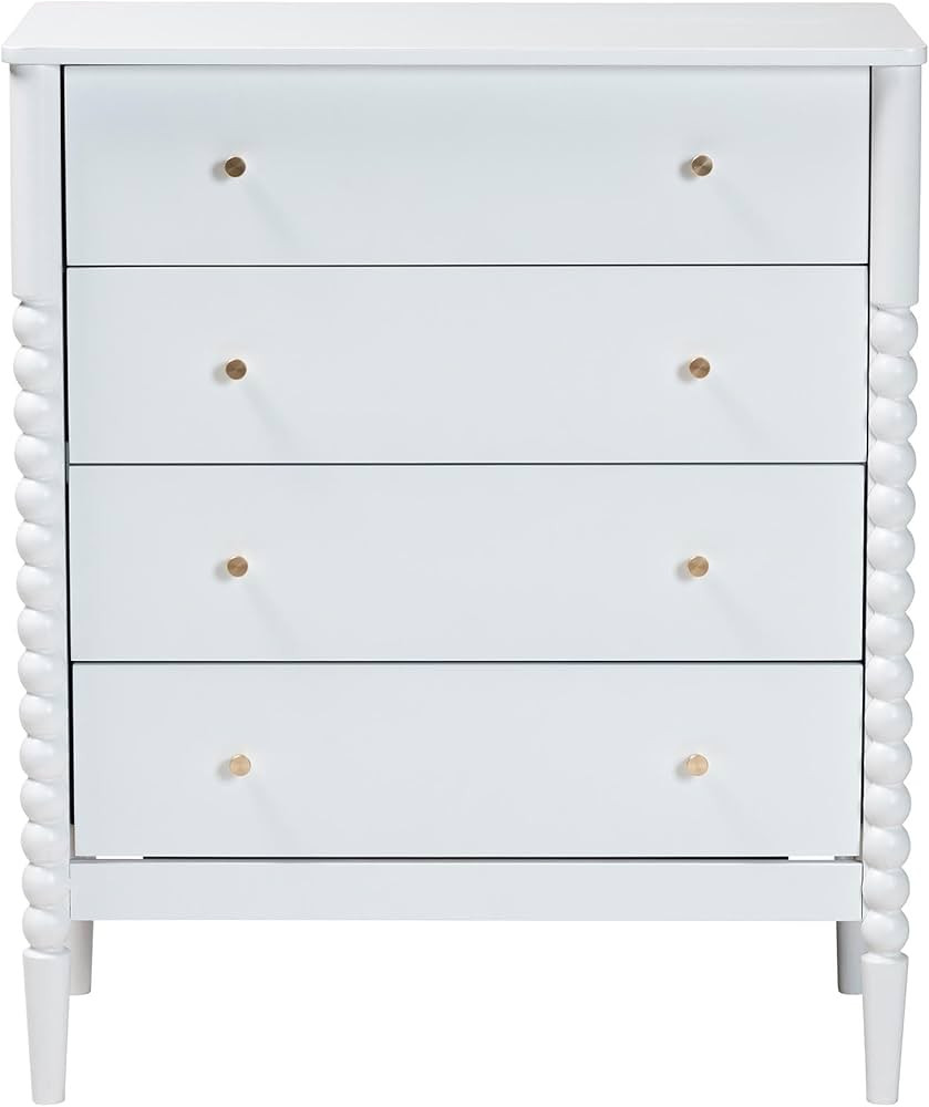 Baxton Studio Lucera Bobbin Wood Chest, 4-Drawer, White | Amazon (US)