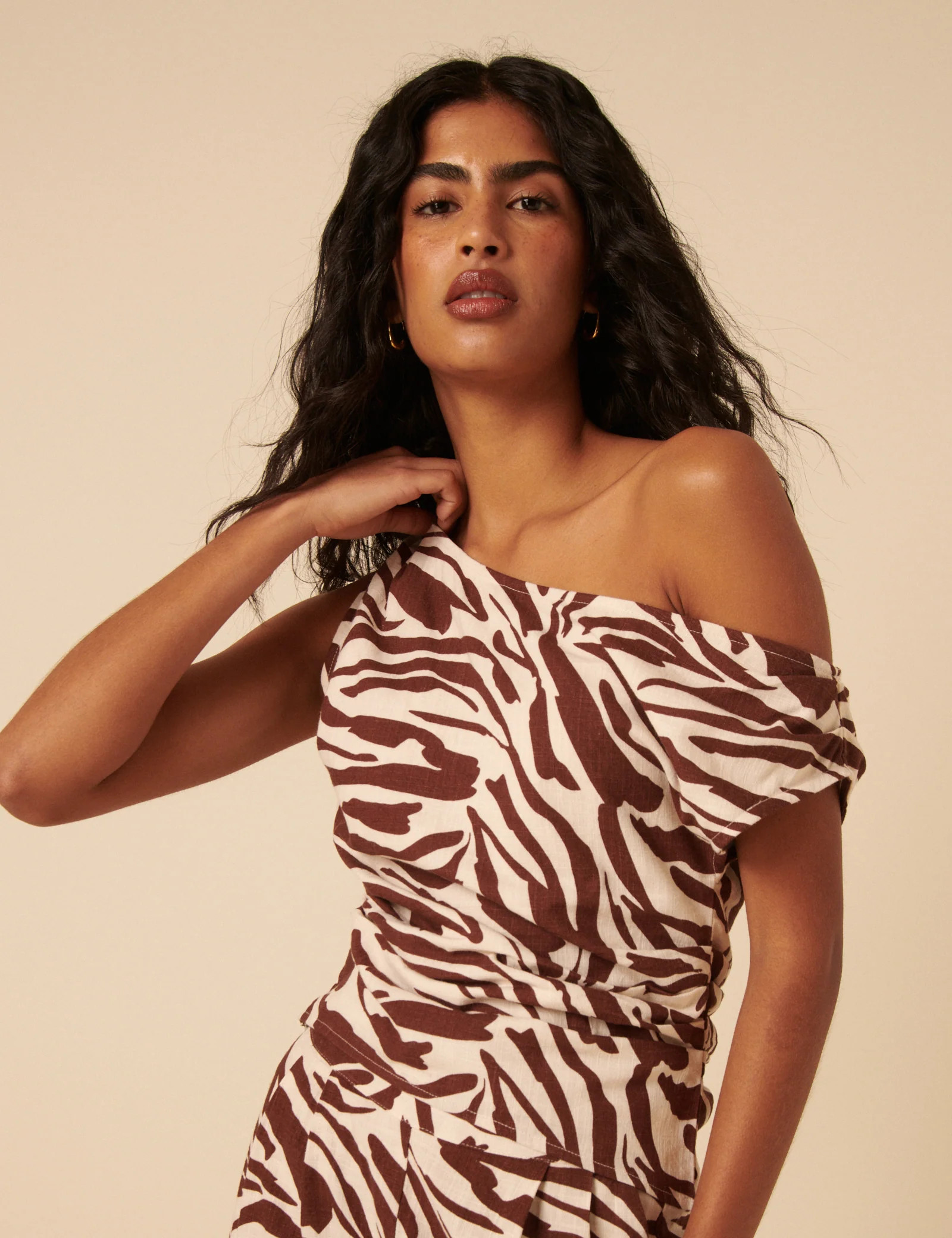 Brown Zebra Print One Shoulder Top | Nobody's Child