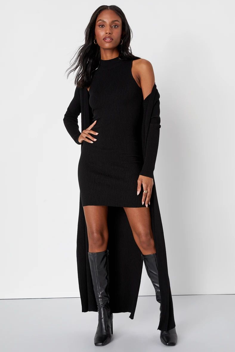 Layer Lover Black Ribbed Knit Mock Neck Two-Piece Dress | Lulus (US)