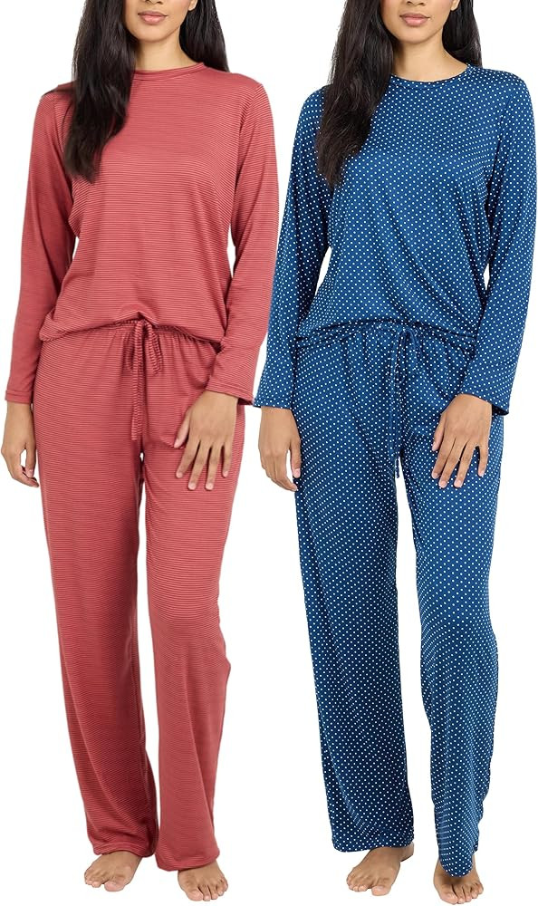Real Essentials 2 Pack: Women's Pajama Set - Choose from Short Sleeve with Pocket or Long Sleeve ... | Amazon (US)