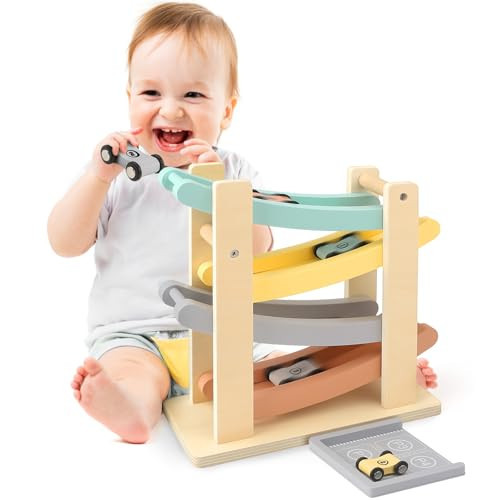Car Ramp Toys for One Year Old Boy Birthday Gifts, Wooden Montessori Toys for 1 2 Year Old, Race Track Truck Toy with 4 Mini Cars/1 Parking Lot, First Christmas Birthday Gifts for Toddlers 1-3-2-4 | Amazon (US)